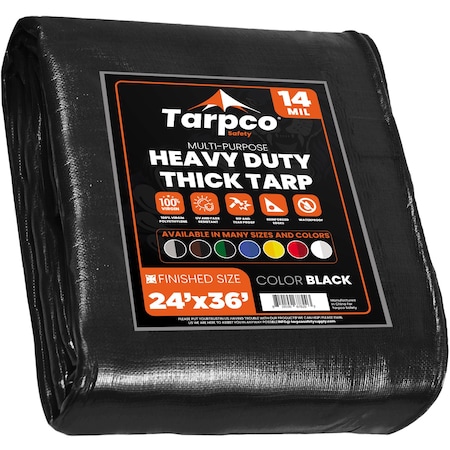 24 Ft. X 36 Ft. Black Polyethylene Heavy Duty 14 Mil Tarp,Waterproof,UV Resistant,Rip And Tear Proof